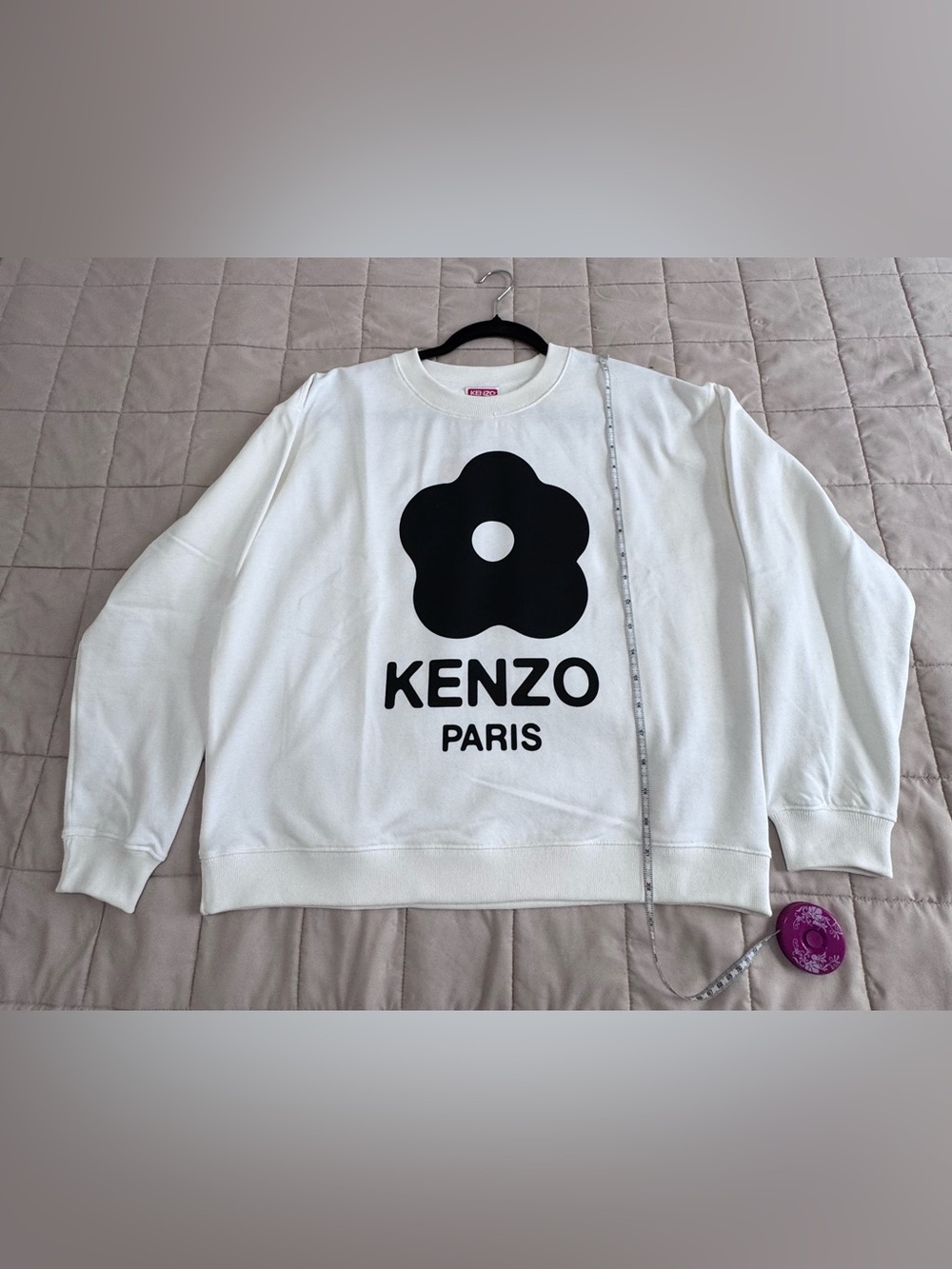 Kenzo White Sweatshirt with Black Logo Floral Motif